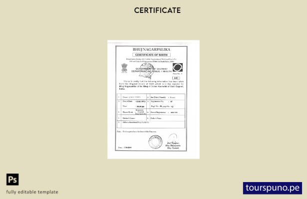 listo para imprimir plantilla de certificado de nacimiento de la oficina de Indi